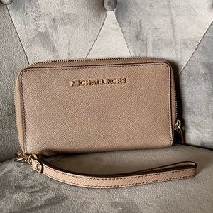 Michael Kors Tan Clutch Wallet with Removable Strap